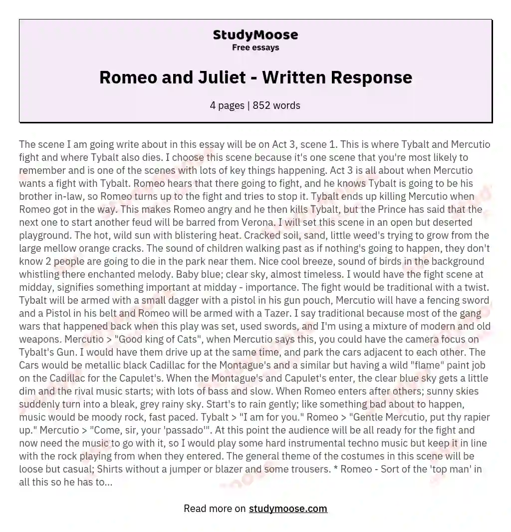 Romeo and Juliet - Written Response essay