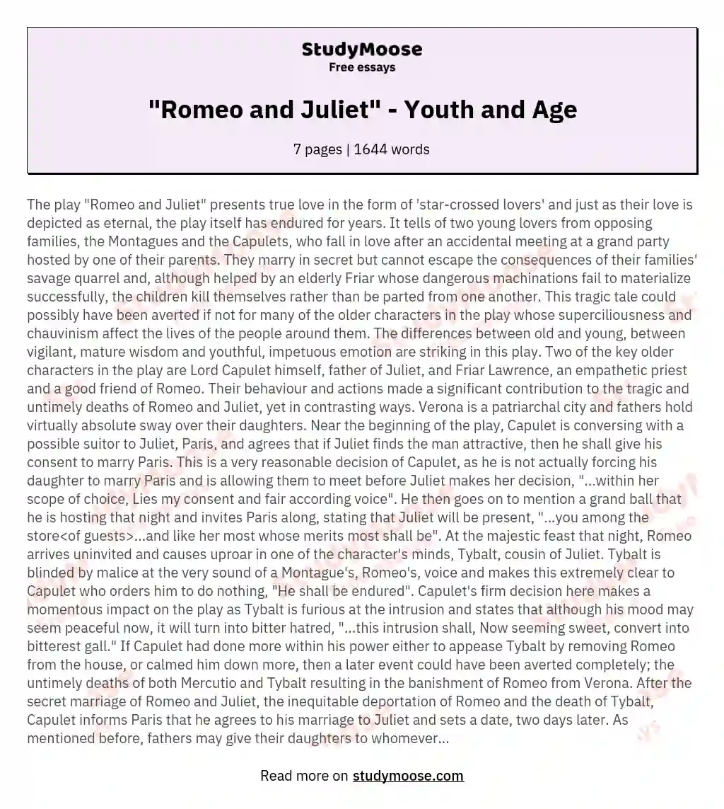"Romeo and Juliet" - Youth and Age essay