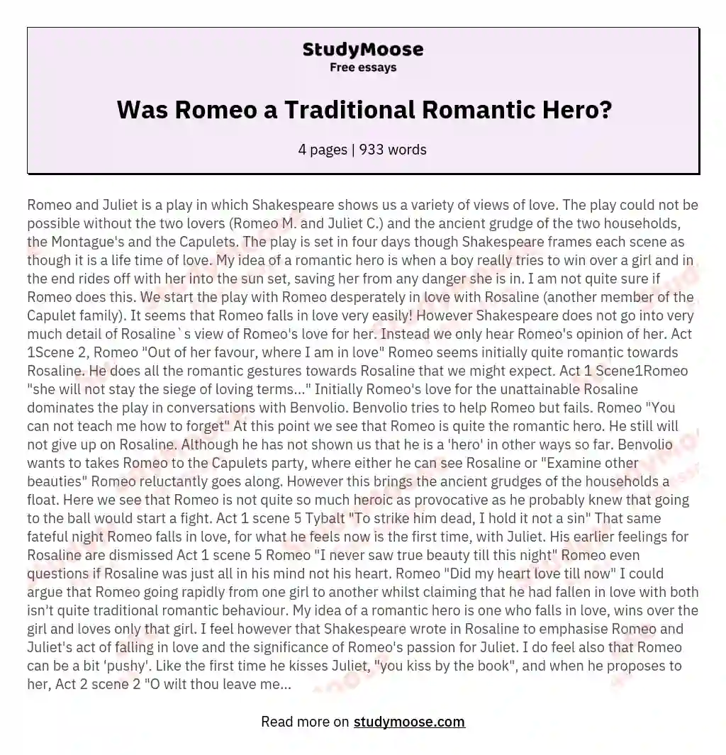 Was Romeo a Traditional Romantic Hero? essay