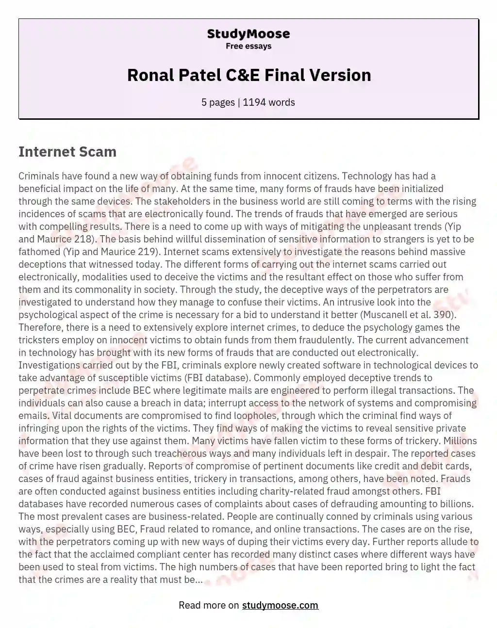 Ronal Patel C&E Final Version essay