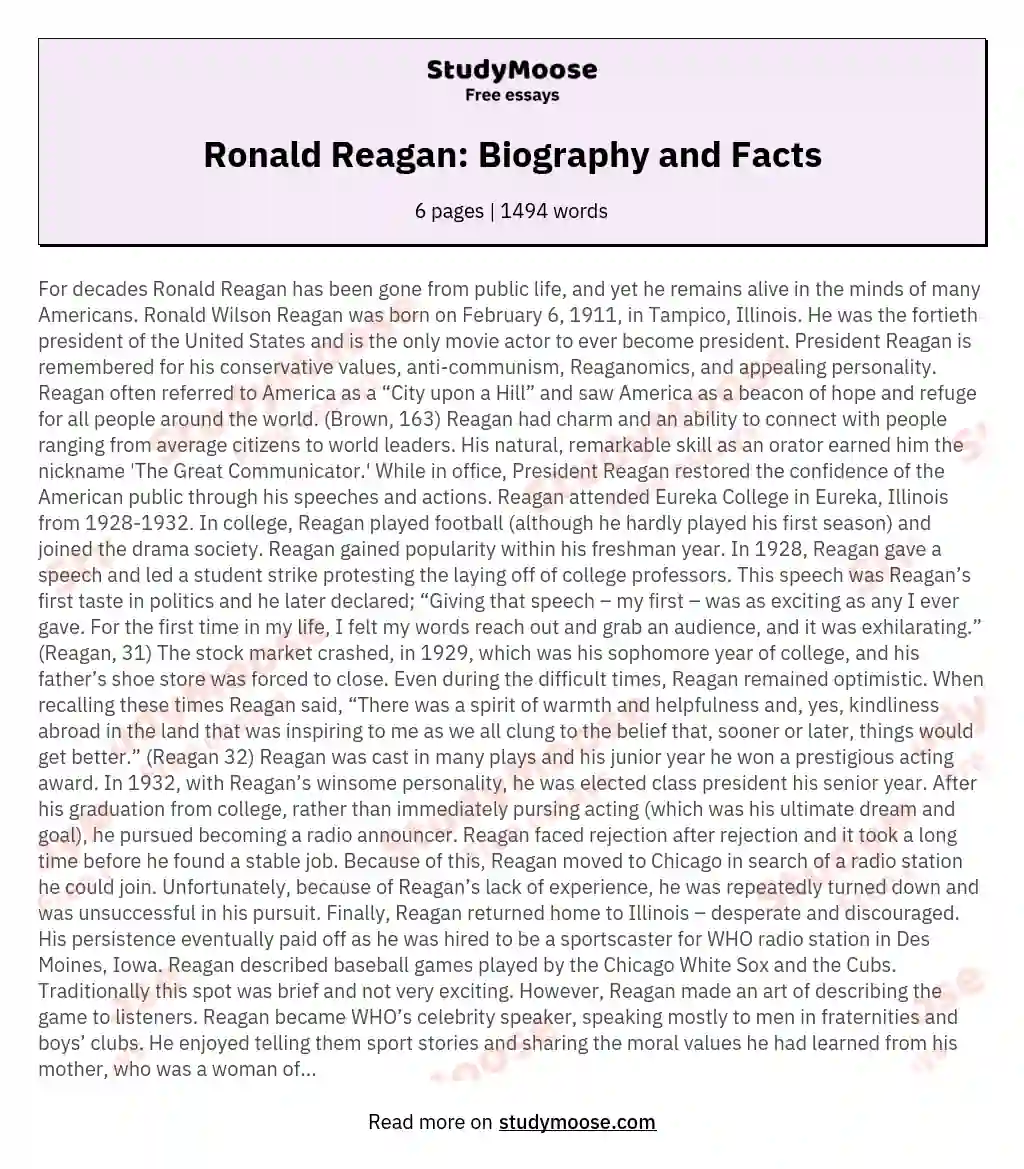 Ronald Reagan: Biography and Facts essay
