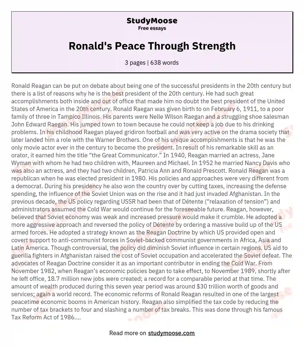 Ronald's Peace Through Strength essay