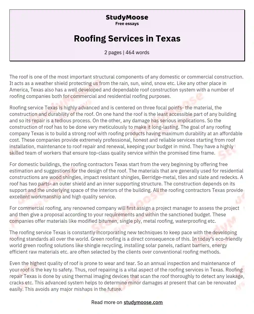 Roofing Services in Texas essay