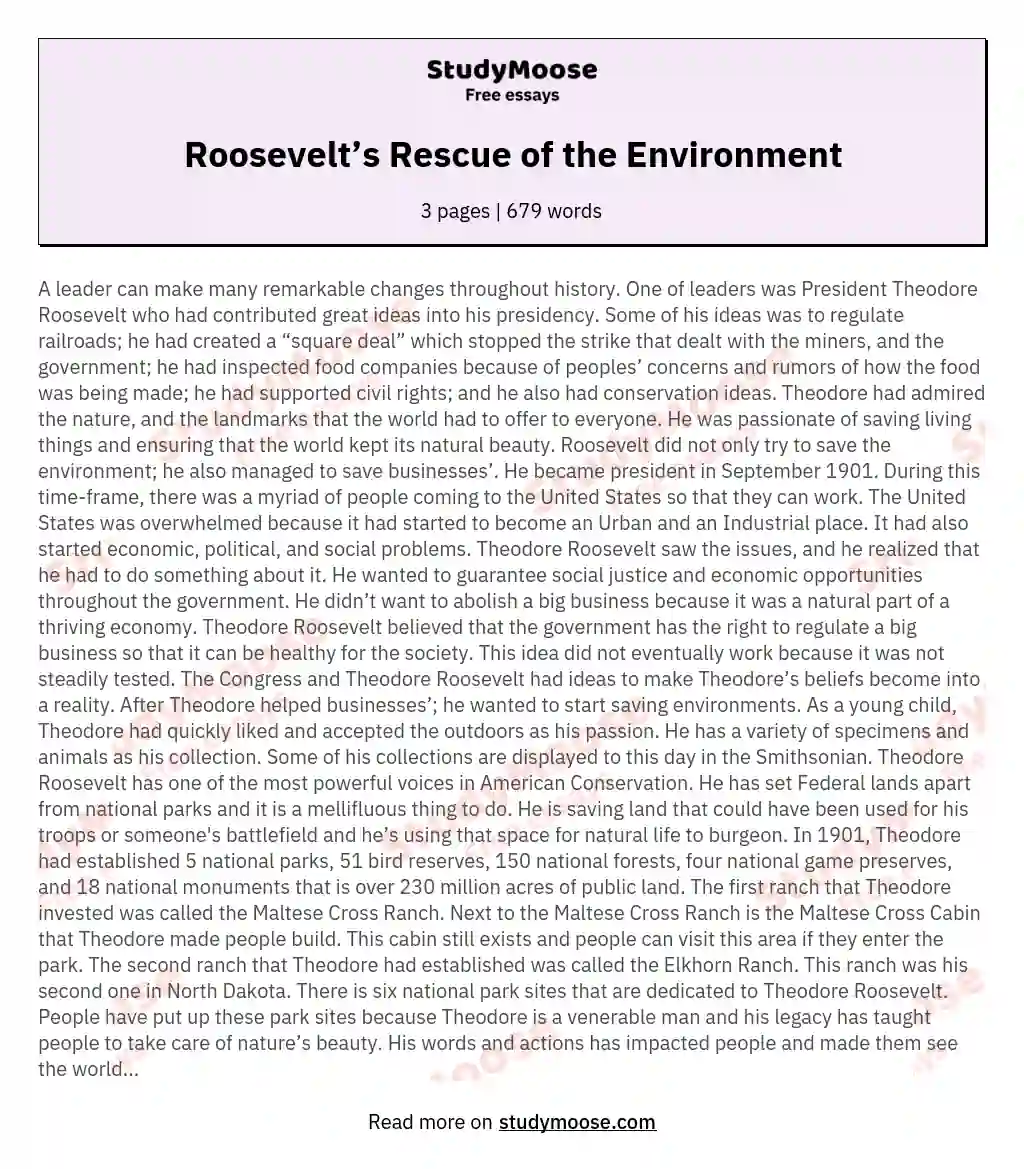 Roosevelt’s Rescue of the Environment essay