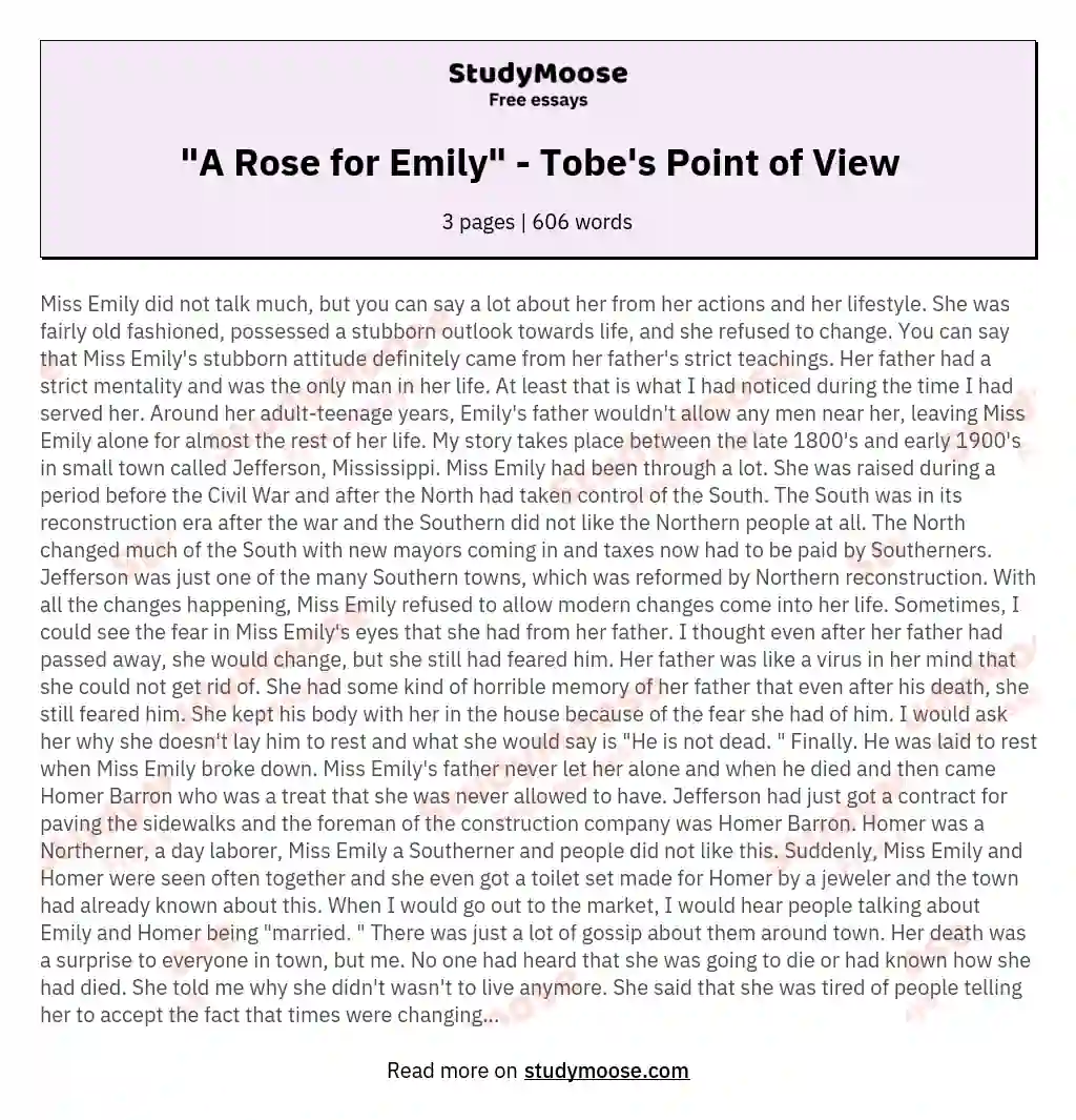 "A Rose for Emily" - Tobe's Point of View essay