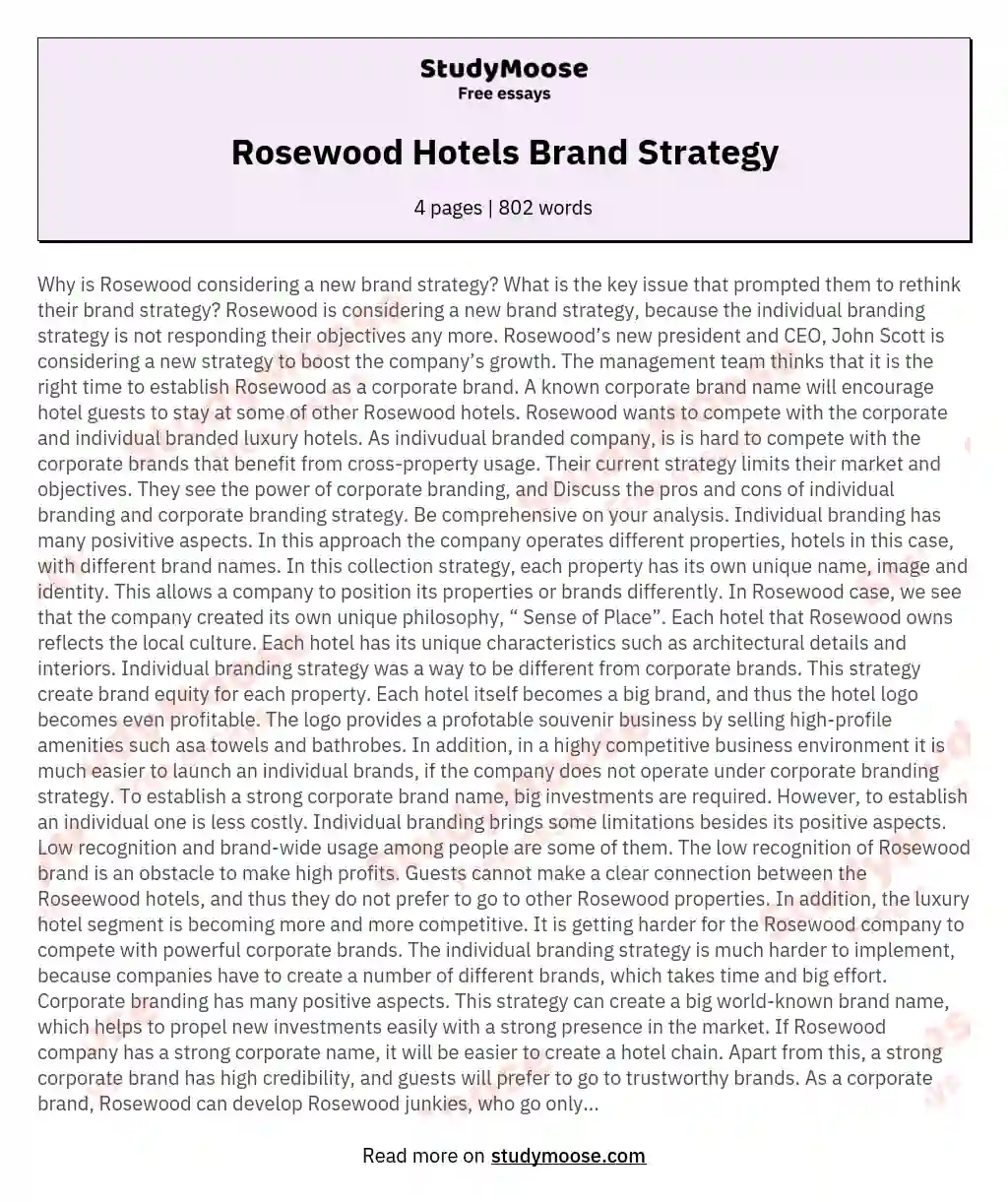Rosewood Hotels Brand Strategy essay