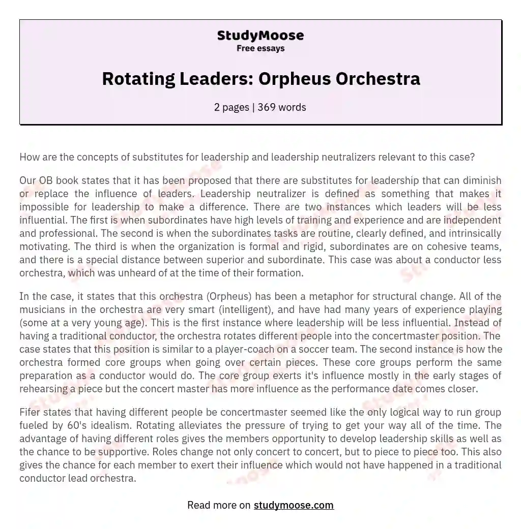 Rotating Leaders: Orpheus Orchestra essay