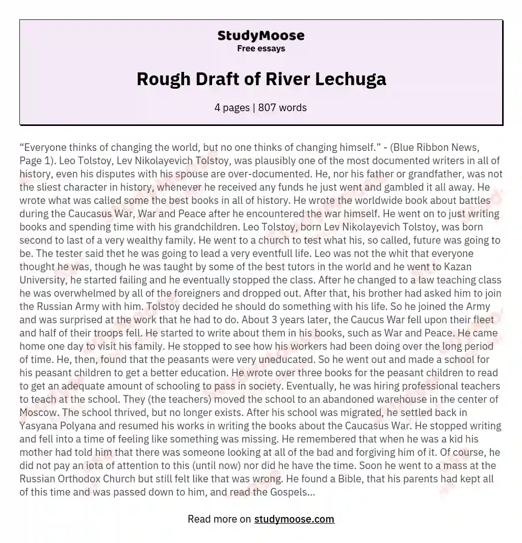Rough Draft of River Lechuga essay
