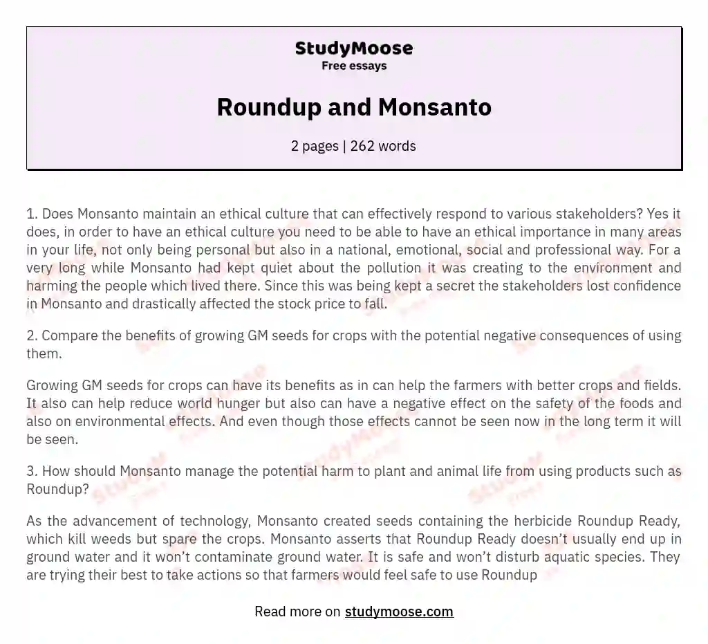 Roundup and Monsanto essay
