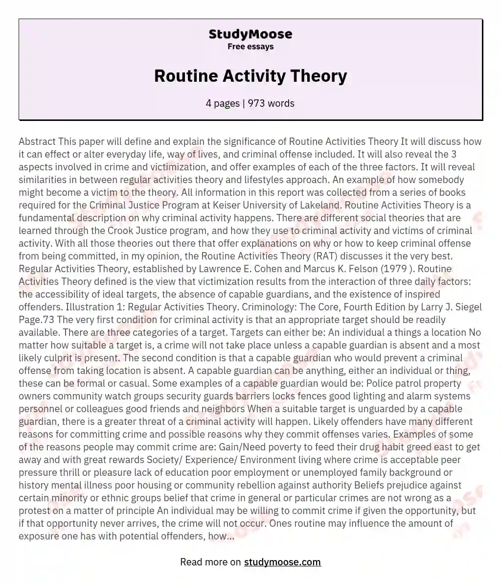 Routine Activity Theory essay