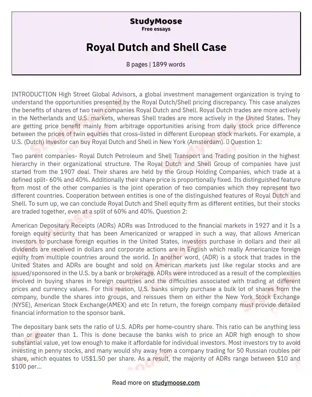 Investing in Royal Dutch and Shell: A Case Study on Arbitrage Opportunities essay