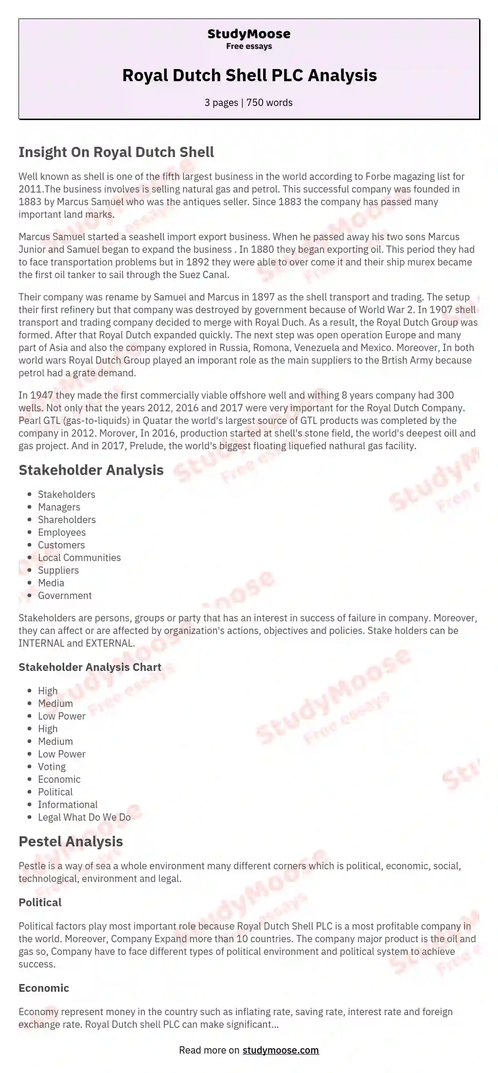 Royal Dutch Shell PLC Analysis essay