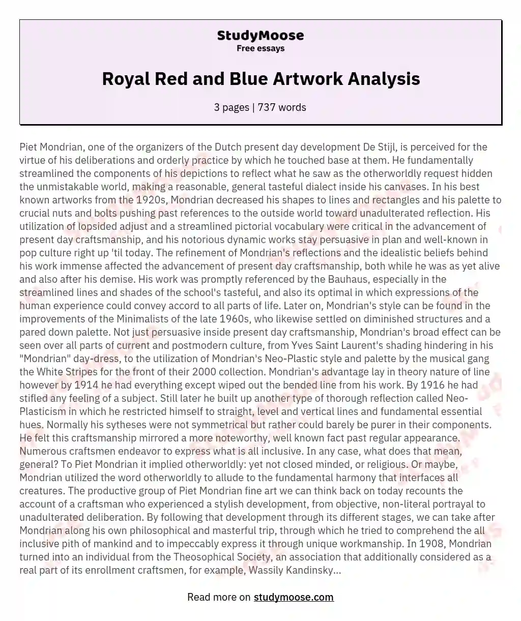 Royal Red and Blue Artwork Analysis essay