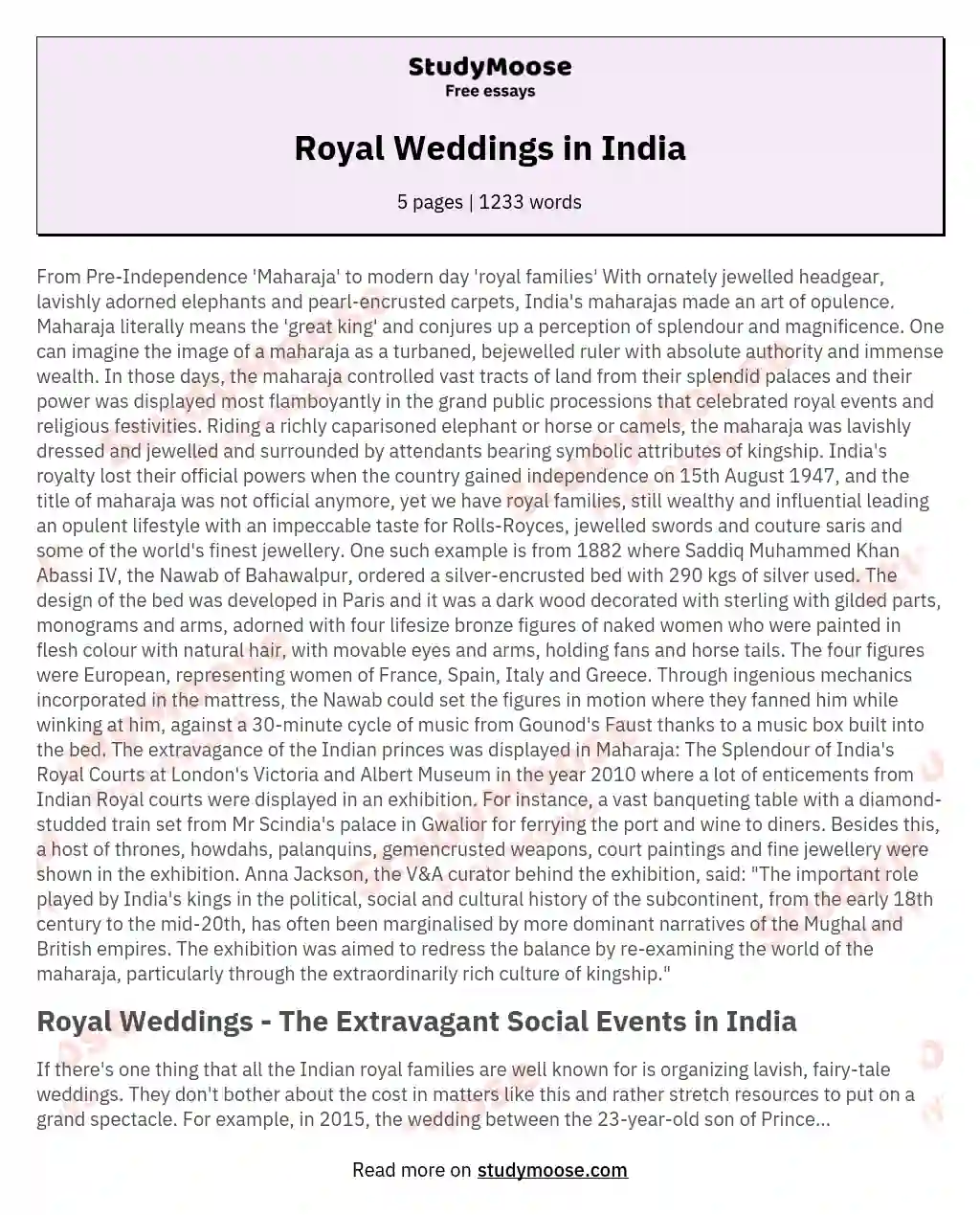 Royal Weddings in India essay