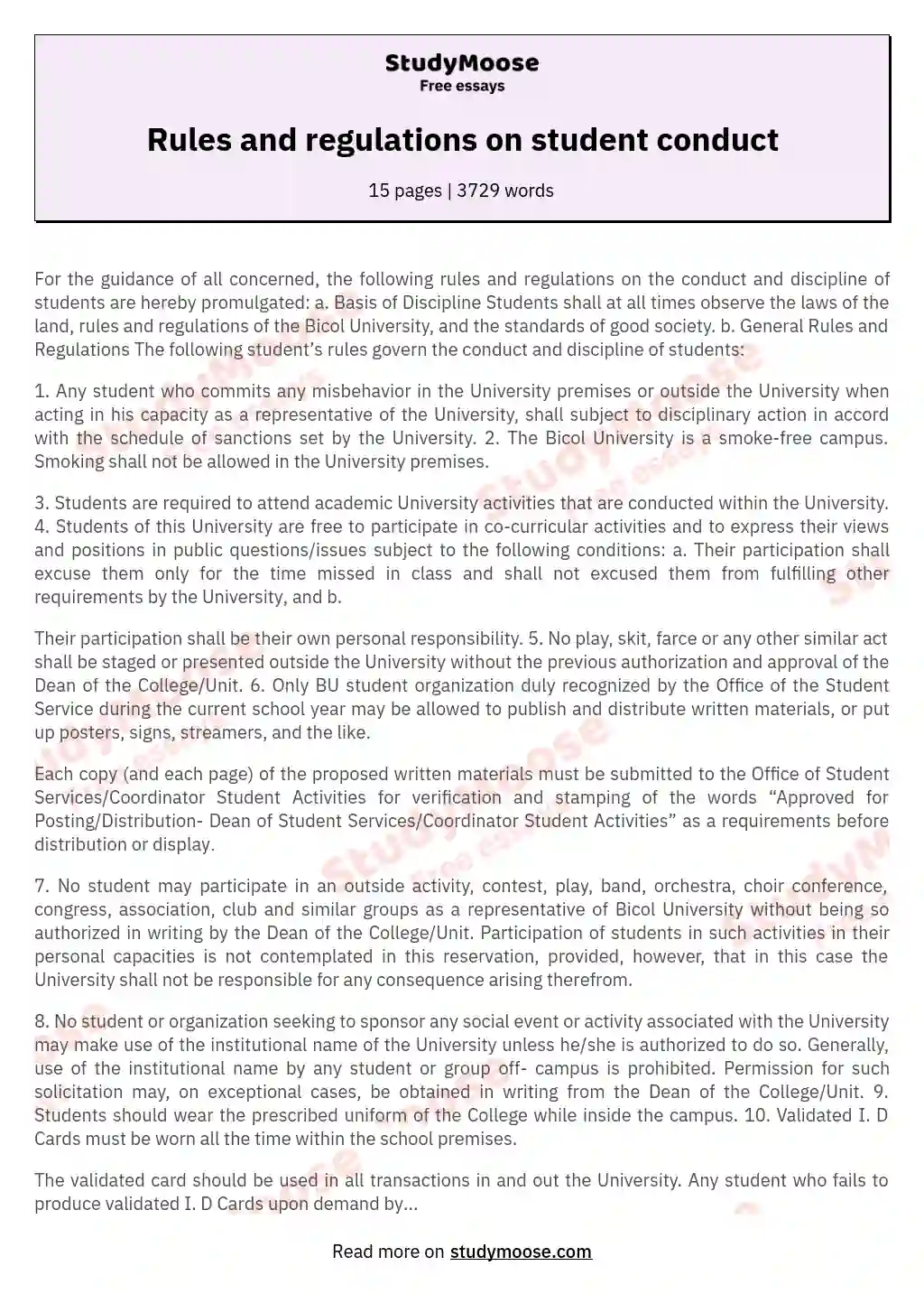 school rules and regulations paragraph essay