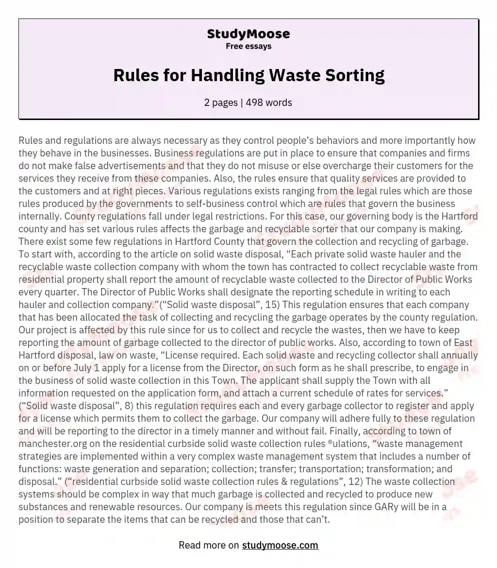 Rules for Handling Waste Sorting essay