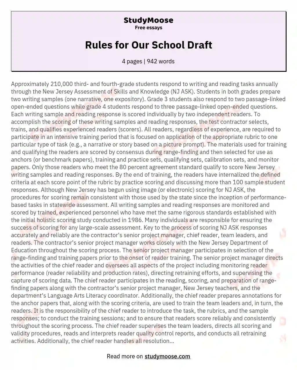 Rules for Our School Draft essay