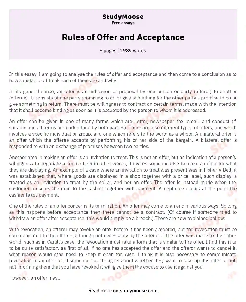 Rules of Offer and Acceptance essay