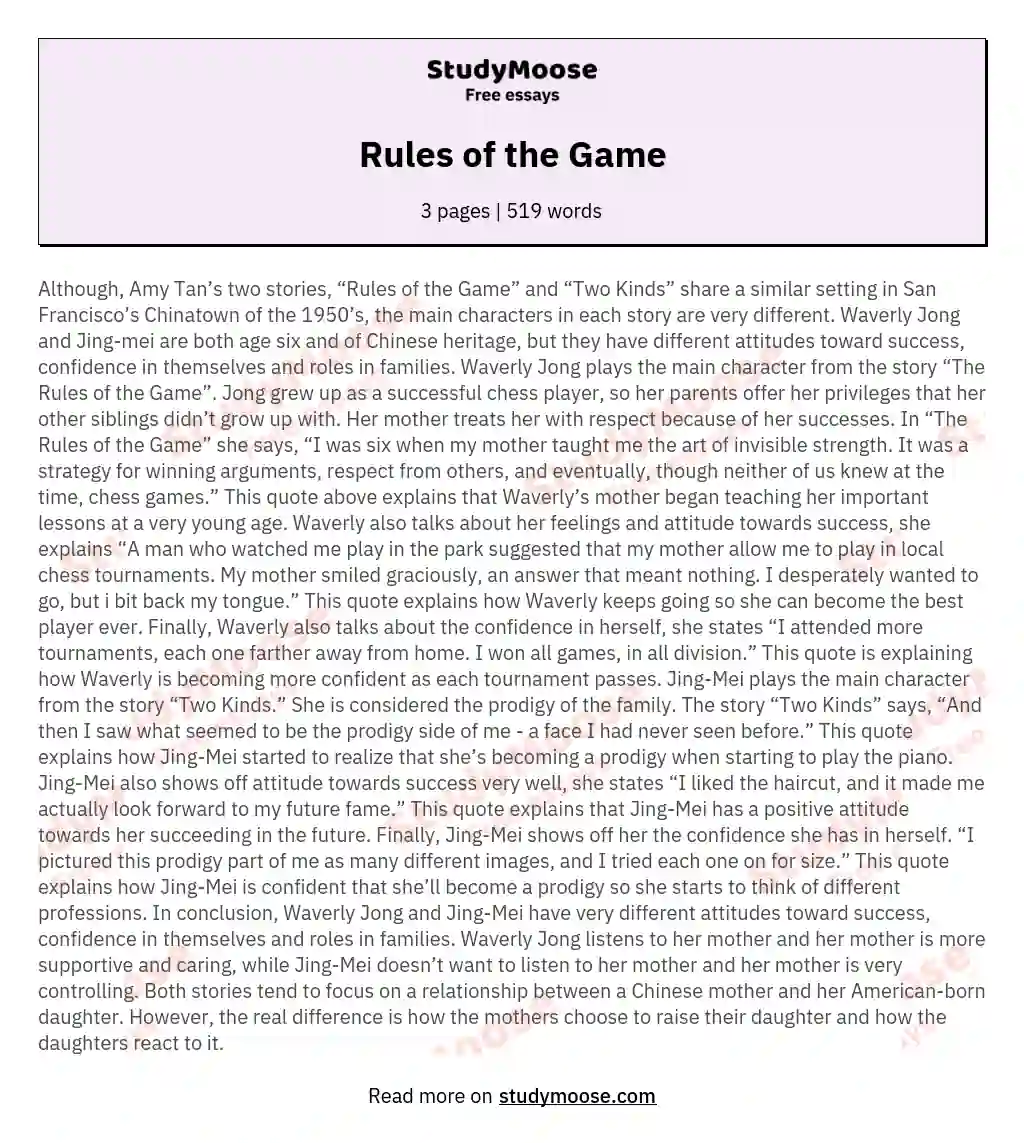 Rules of the Game essay
