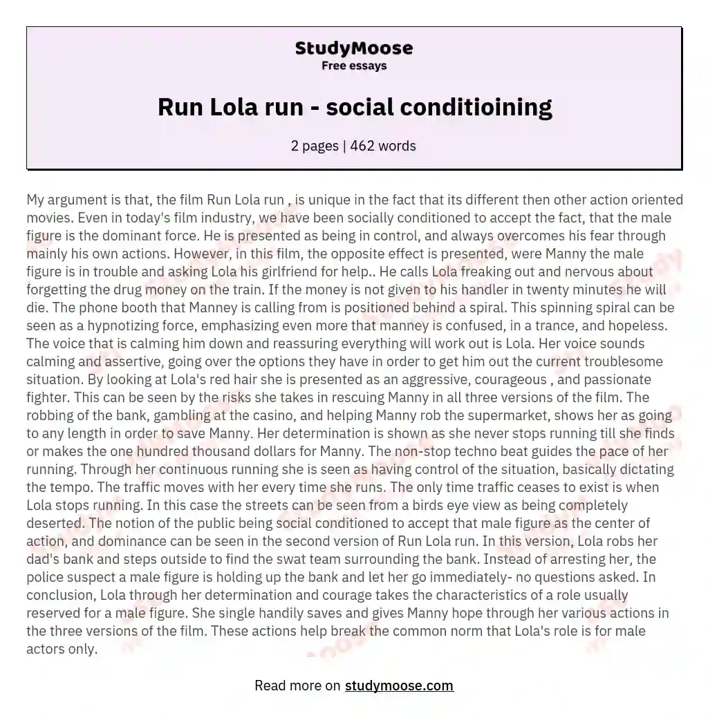 Run Lola run - social conditioining essay