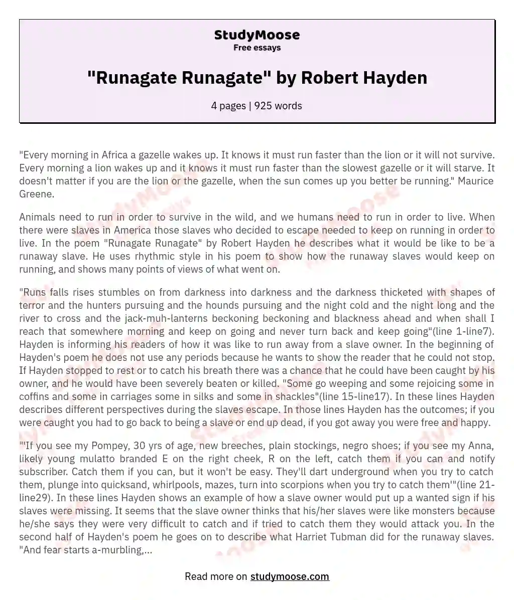 "Runagate Runagate" by Robert Hayden essay