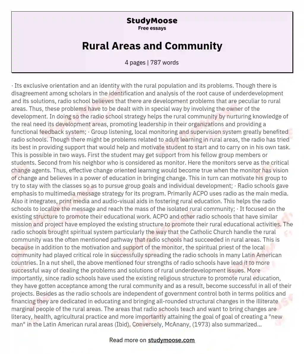 Rural Areas and Community