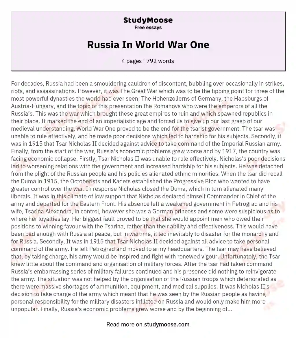 Russia In World War One essay