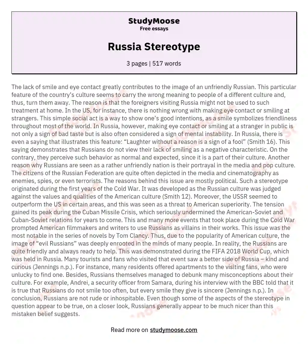 Russia Stereotype essay
