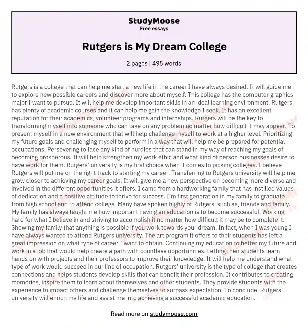 Rutgers is My Dream College essay