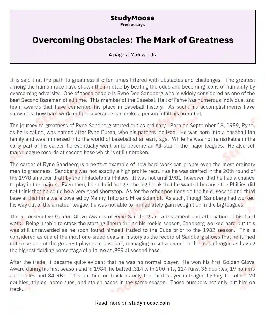 Overcoming Obstacles: The Mark of Greatness essay
