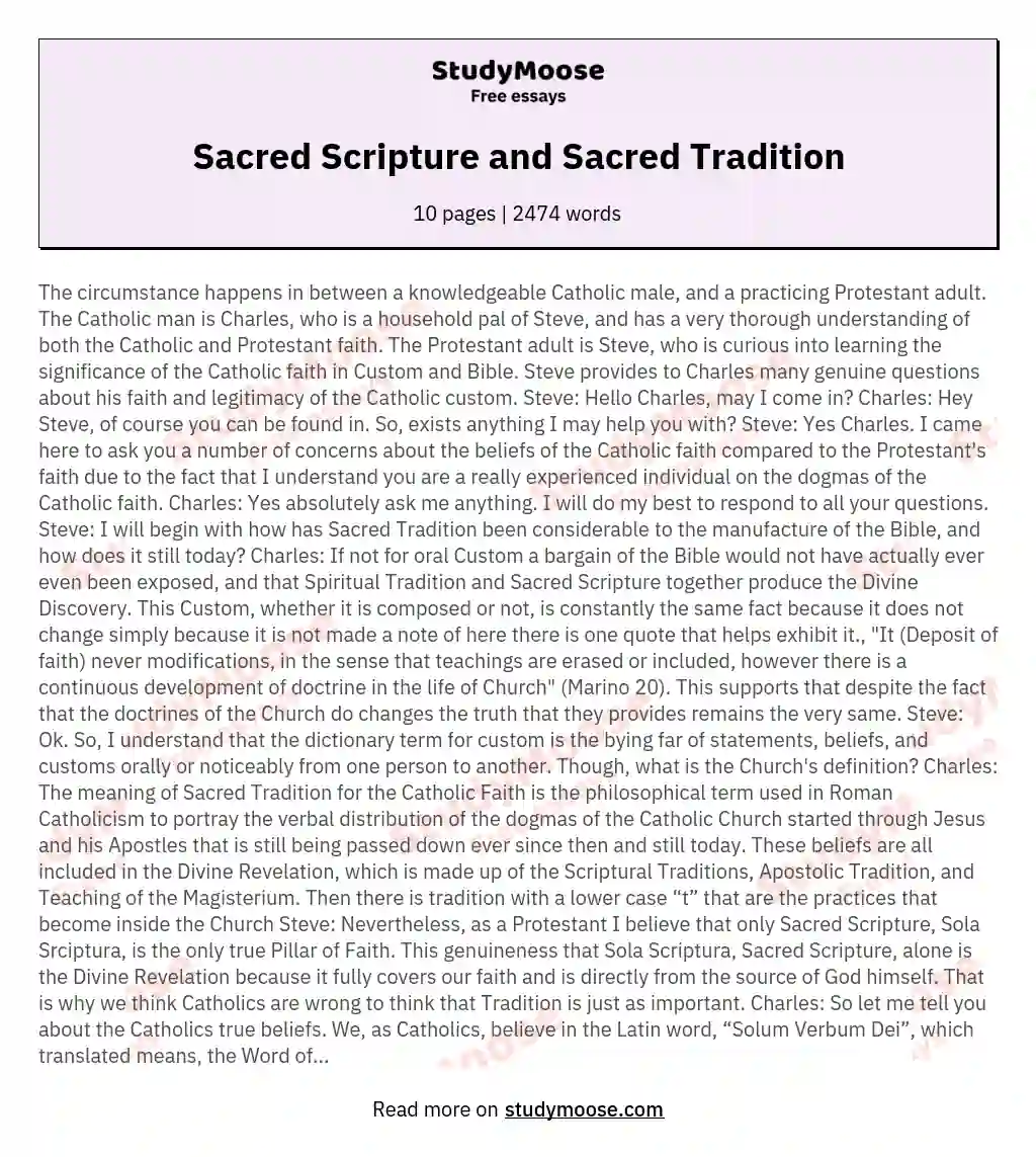 Sacred Scripture and Sacred Tradition essay
