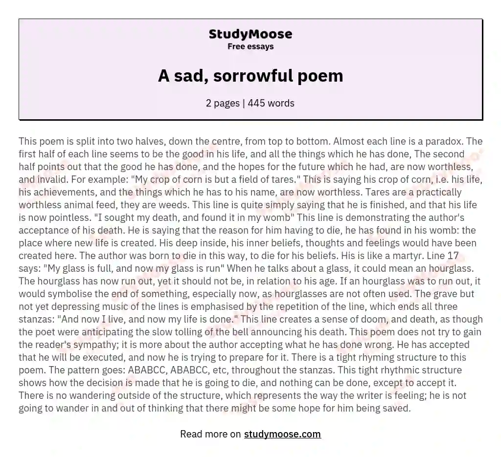 A sad, sorrowful poem essay