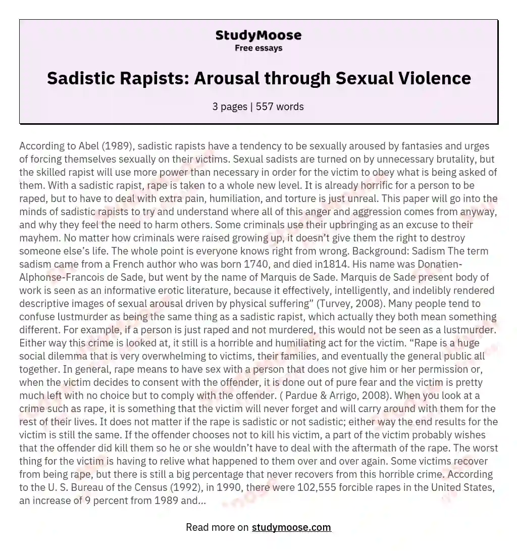 Sadistic Rapists: Arousal through Sexual Violence essay