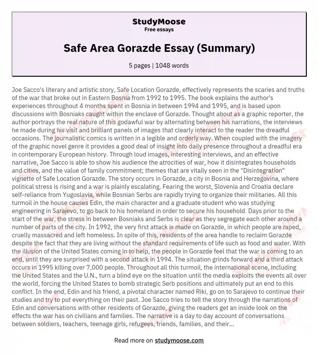 Safe Area Gorazde Essay (Summary) essay