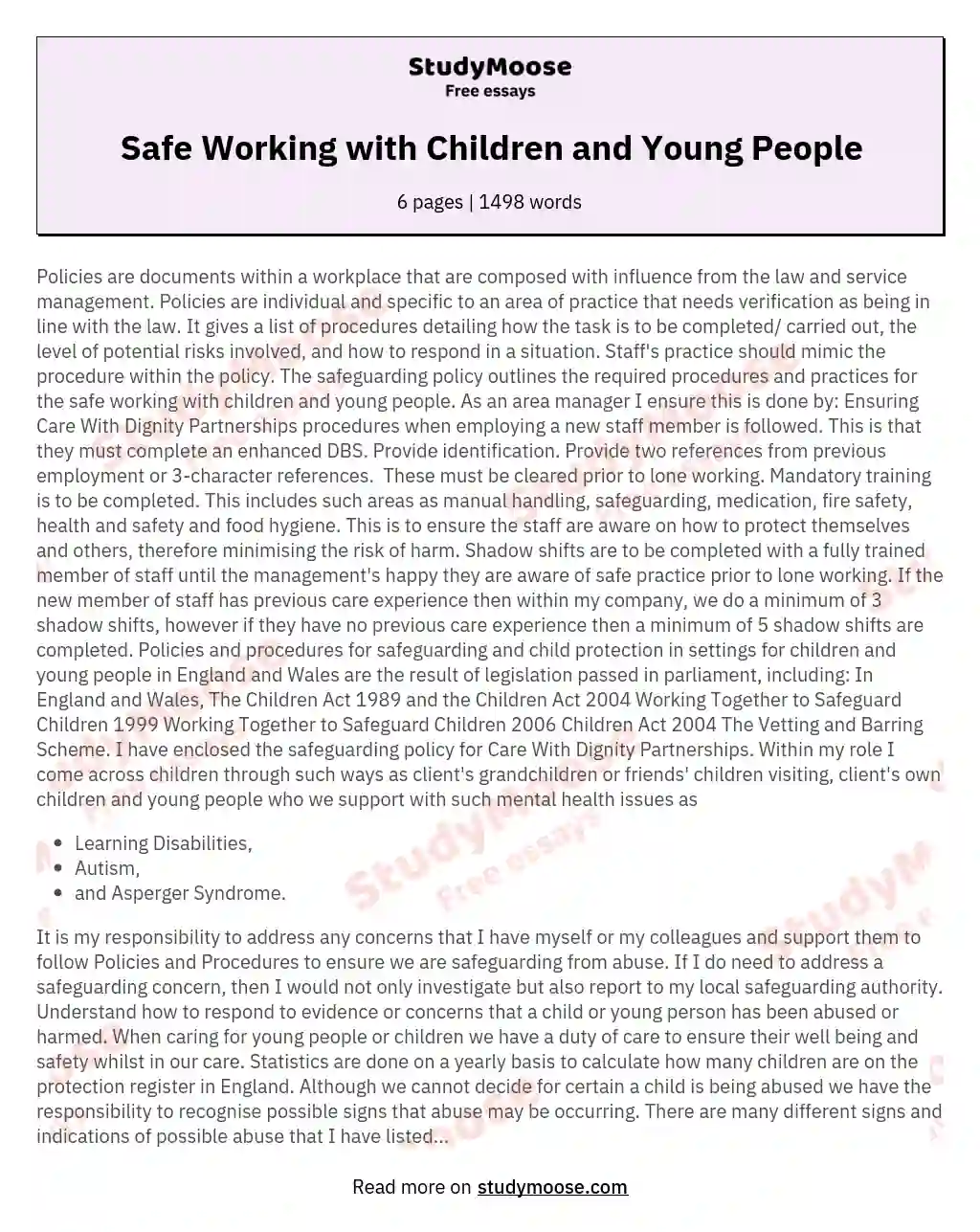 Safe Working with Children and Young People