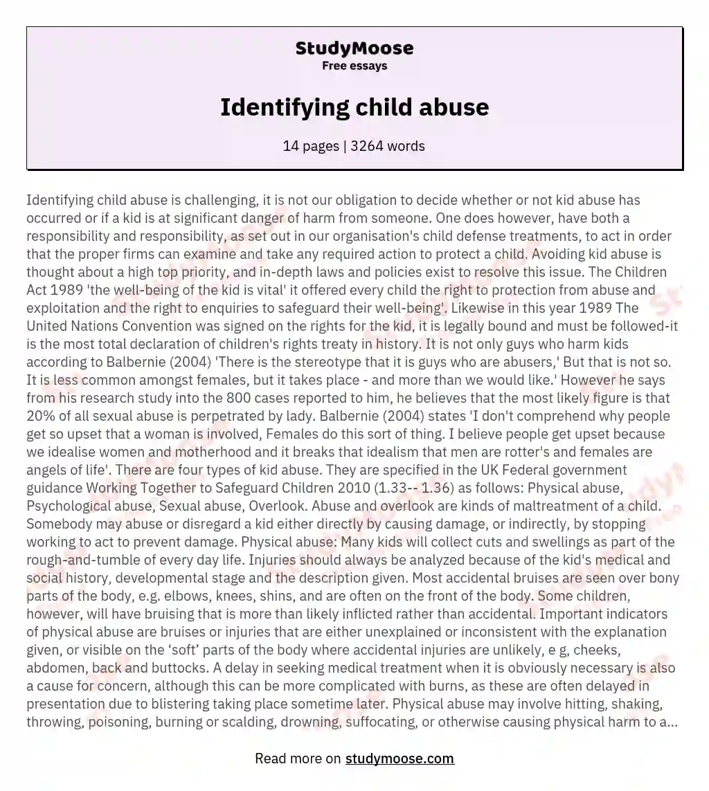 Identifying Child Abuse Free Essay Example