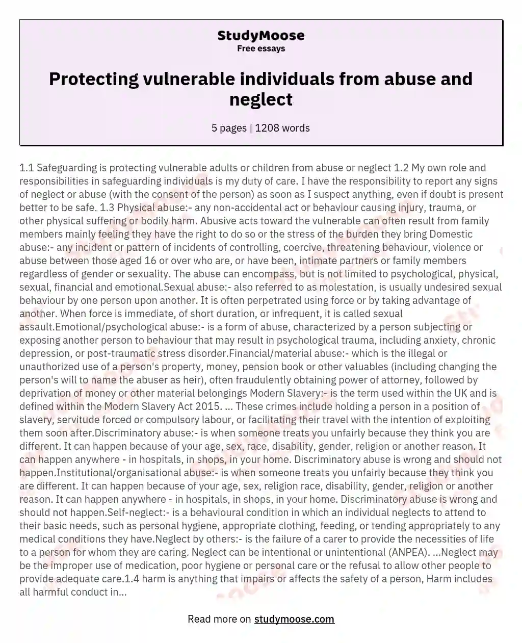 Safeguarding is protecting vulnerable adults or children from abuse or neglect 12 My