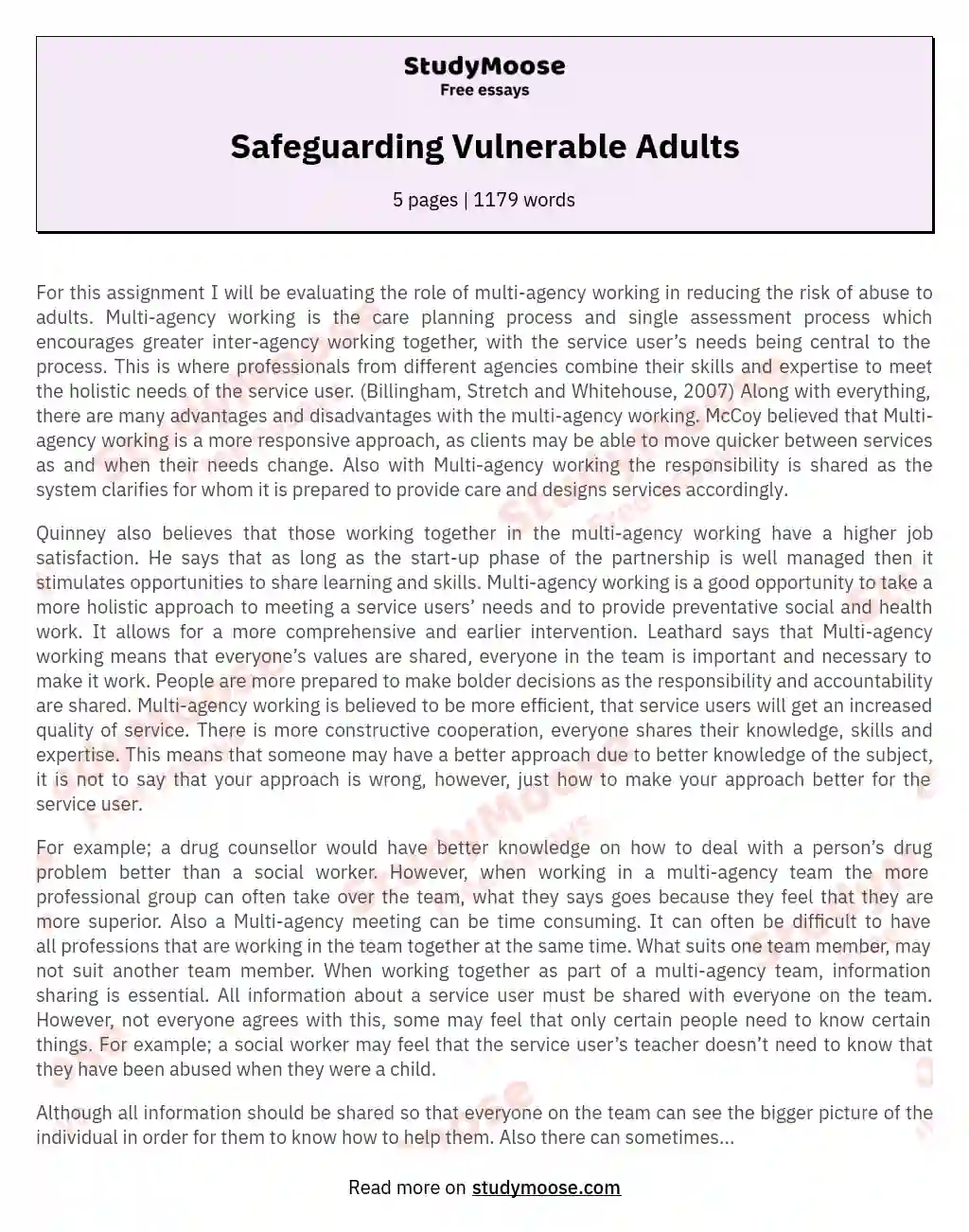 Safeguarding Vulnerable Adults