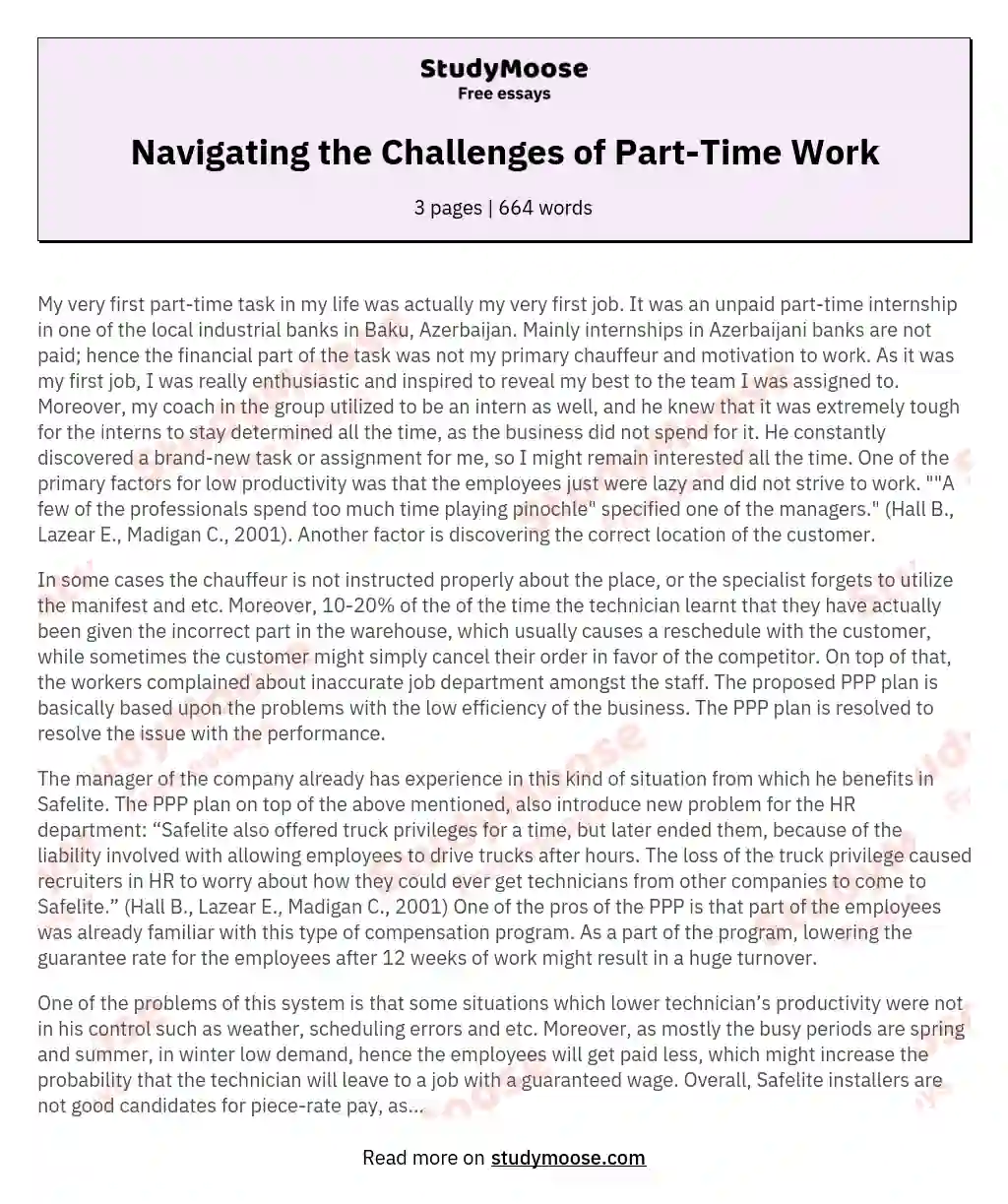 Navigating the Challenges of Part-Time Work essay
