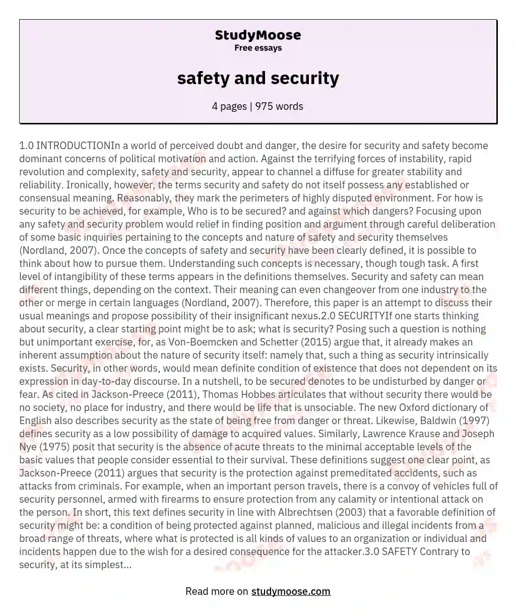 essay on safety and security