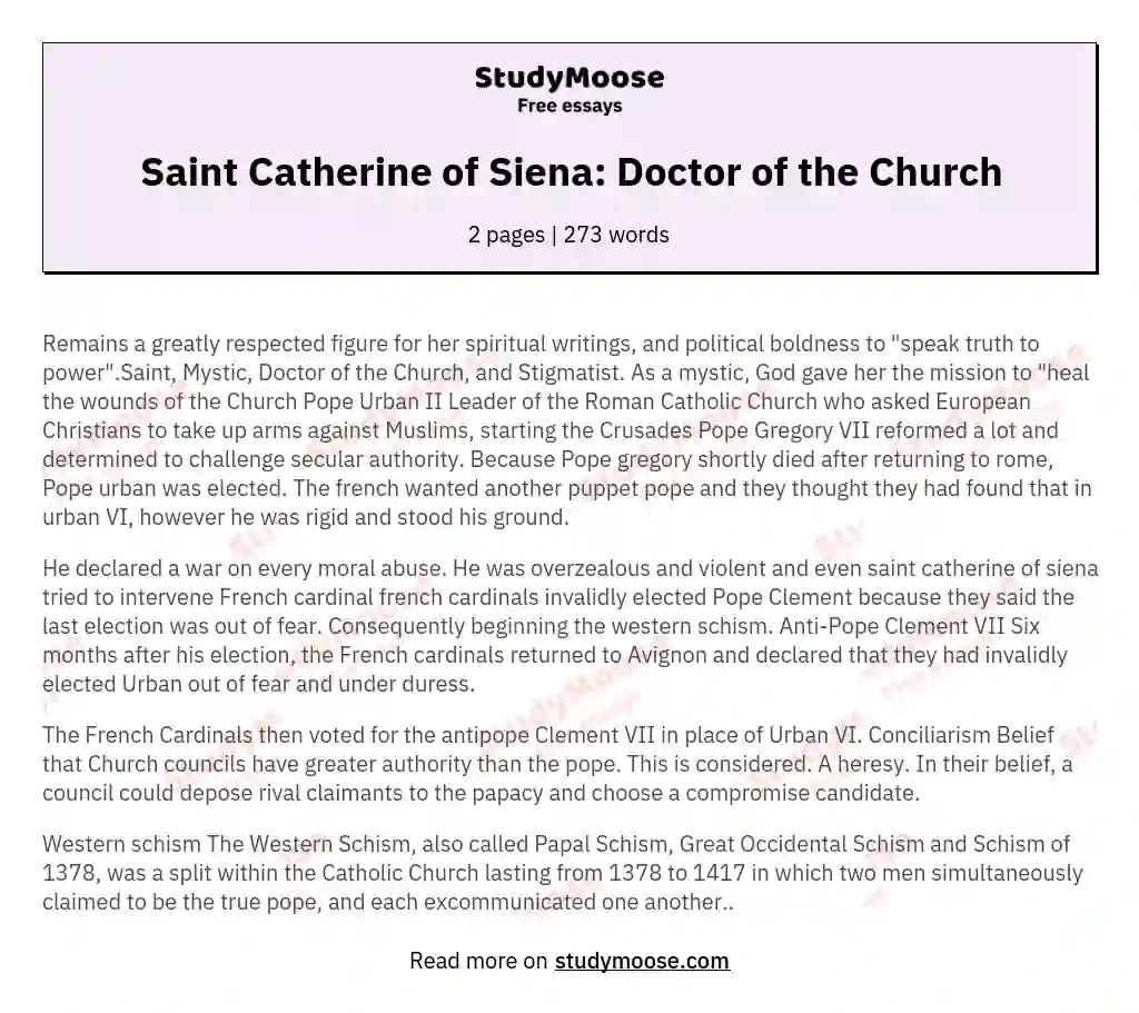 Saint Catherine of Siena: Doctor of the Church essay