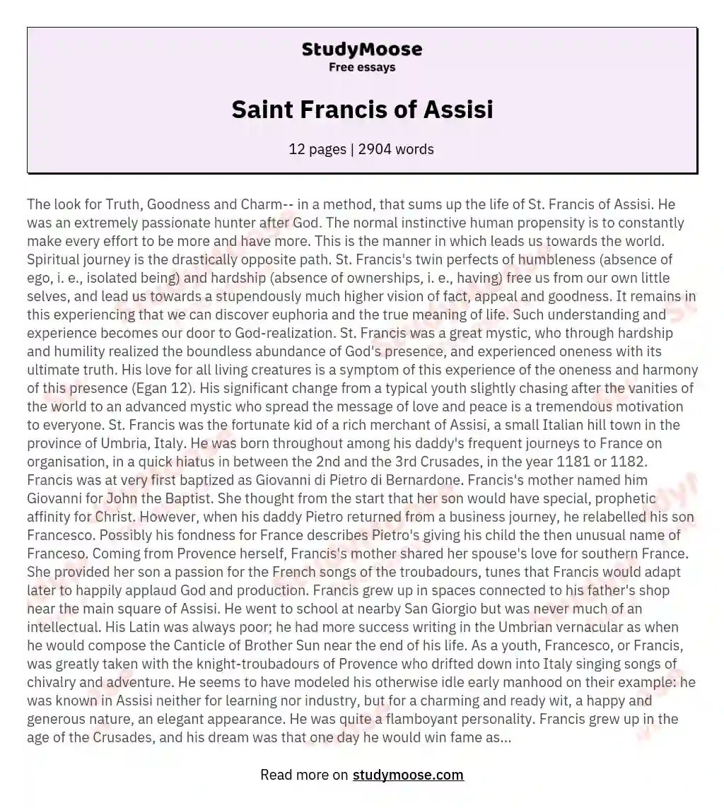 Saint Francis of Assisi essay