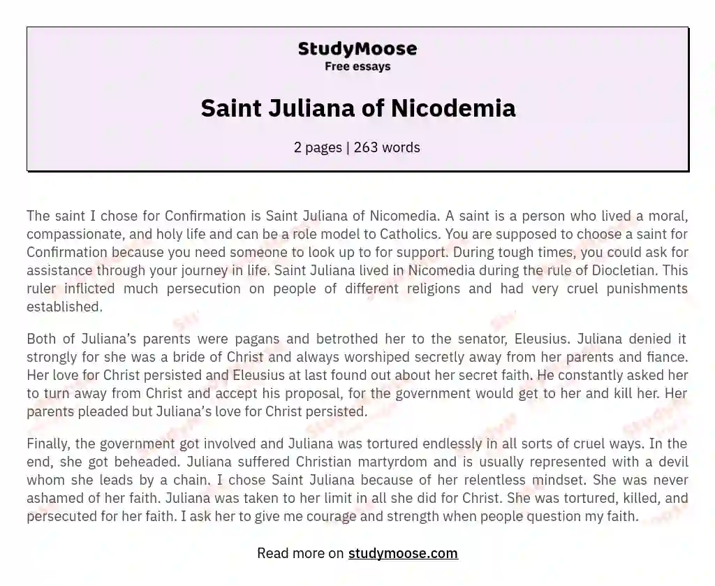 Saint Juliana of Nicodemia essay
