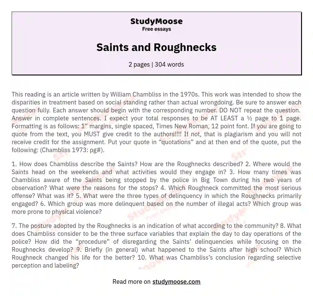 Saints and Roughnecks essay