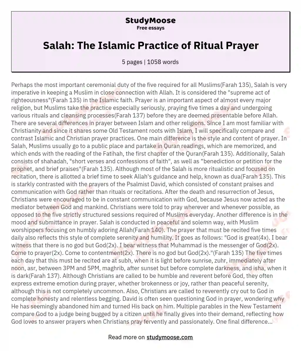 Salah: The Islamic Practice of Ritual Prayer essay