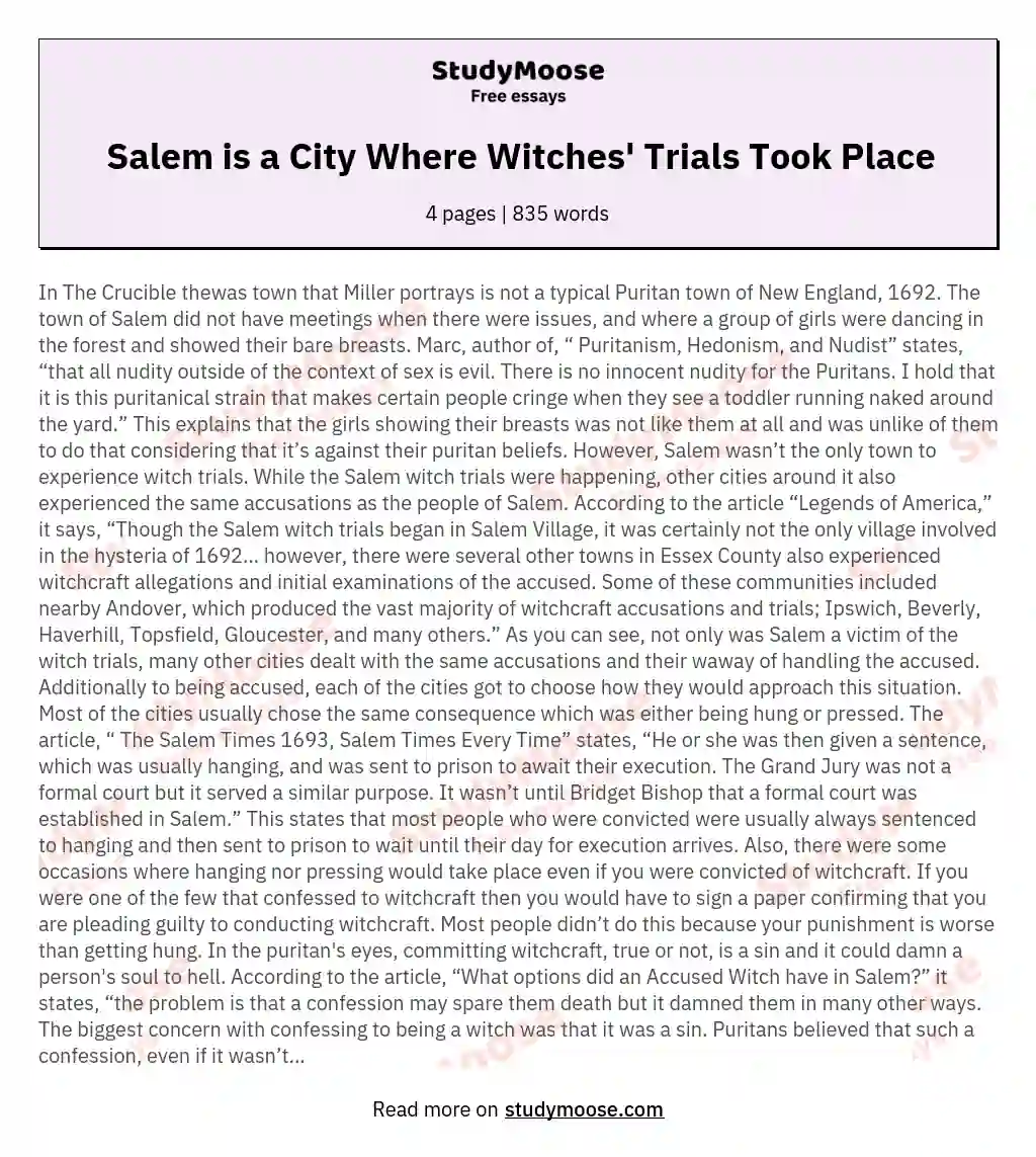 Salem is a City Where Witches' Trials Took Place essay
