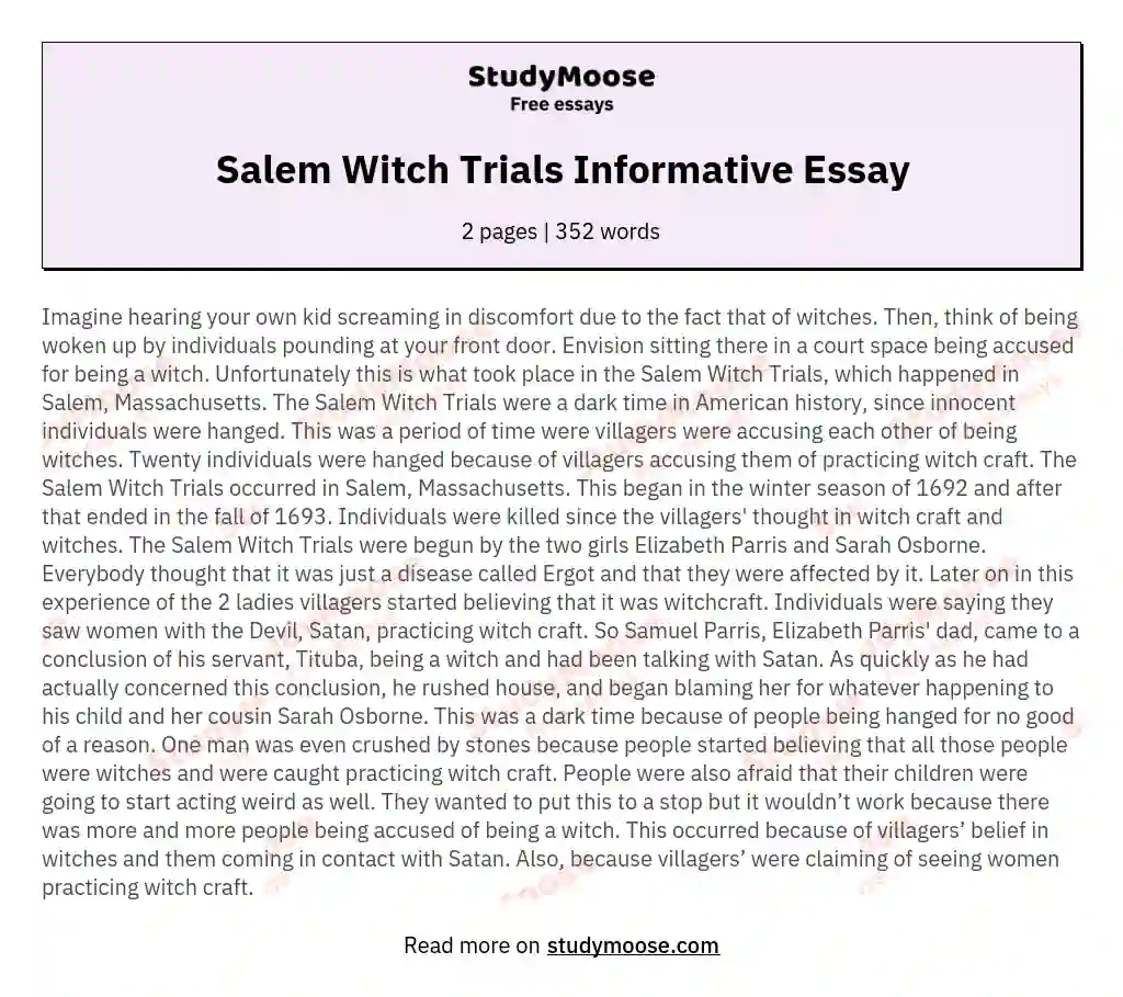 Salem Witch Trials Informative Essay essay