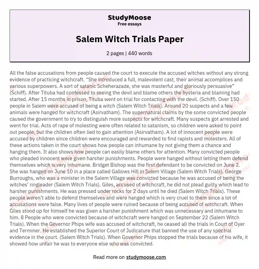 Salem Witch Trials Paper essay
