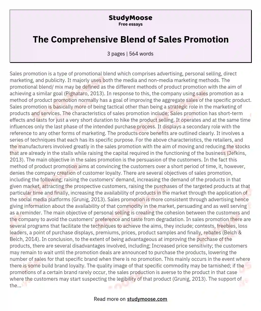 The Comprehensive Blend of Sales Promotion essay