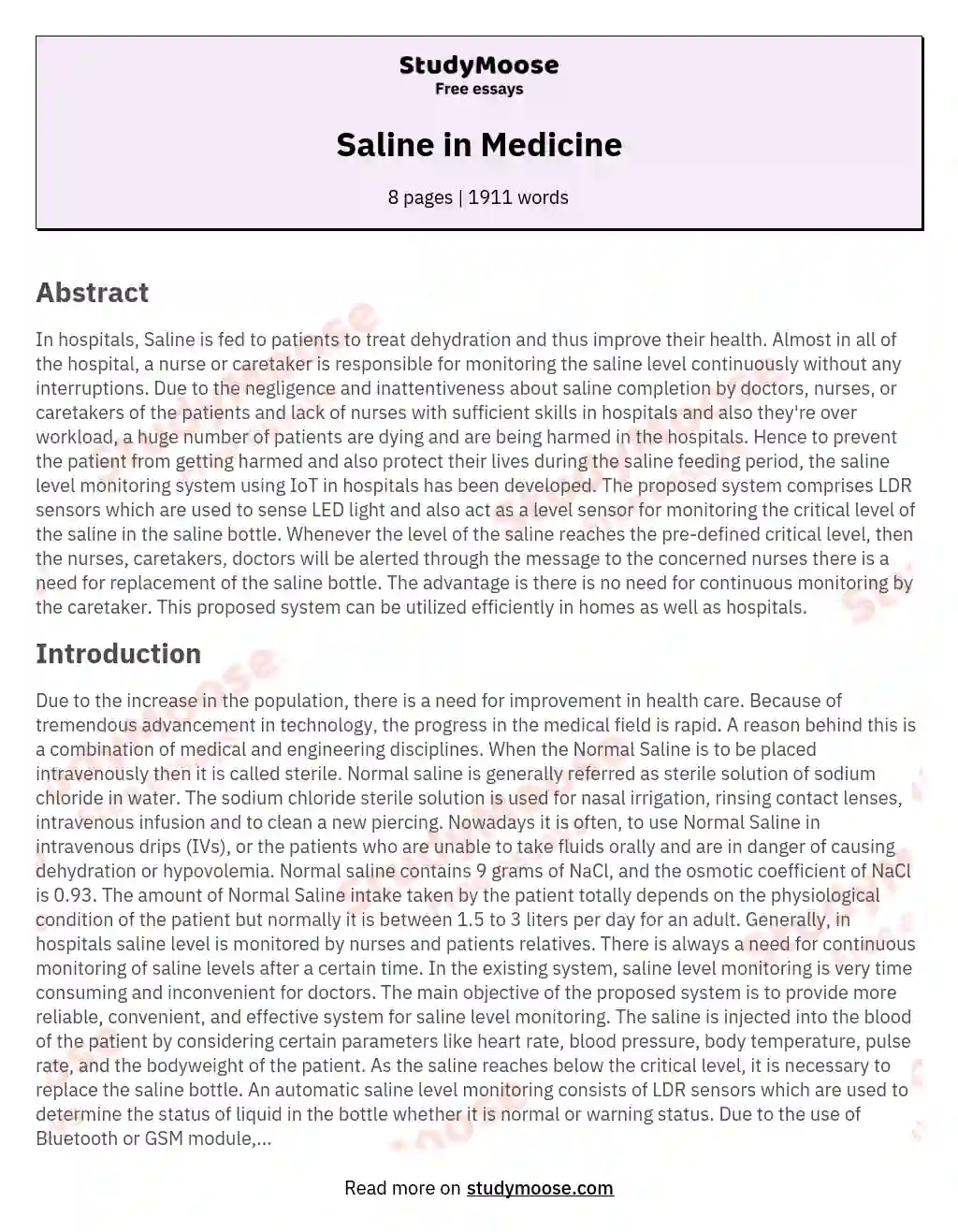 Saline in Medicine essay
